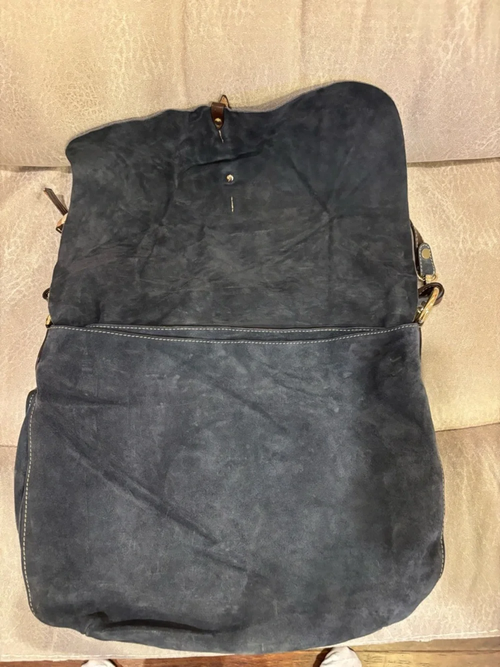Dooney & Bourke Navy Suede Messenger with Brown Leather Trim